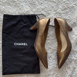 Chanel Dark Gold Kitten Heels